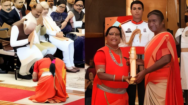 Padma Shri Usha Barle Pandwani Performance उषा बारले पंडवानी गाते हुए मंच पर प्रस्तुति देती हुई